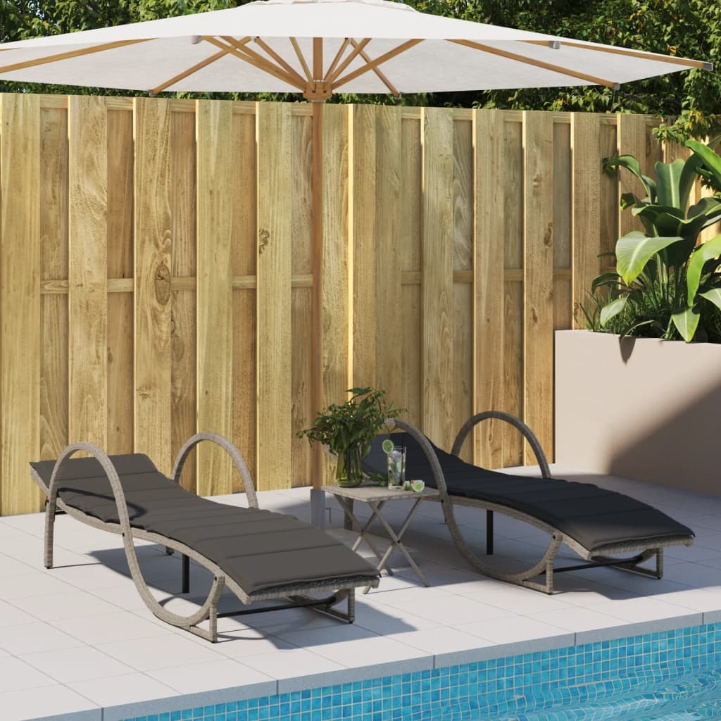 Ligbedden 2 st met kussens poly rattan lichtgrijs is nu te koop bij PeponiXL, paradijselijk wonen!