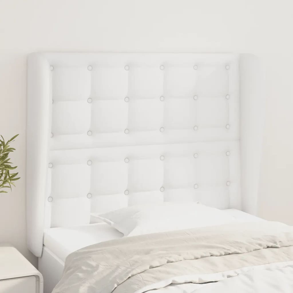 Hoofdbord met randen 93x23x118/128 cm kunstleer wit is nu te koop bij PeponiXL, paradijselijk wonen!