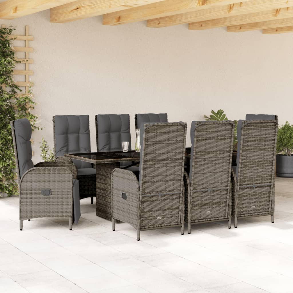 9-delige Tuinset met kussens poly rattan grijs is nu te koop bij PeponiXL, paradijselijk wonen!