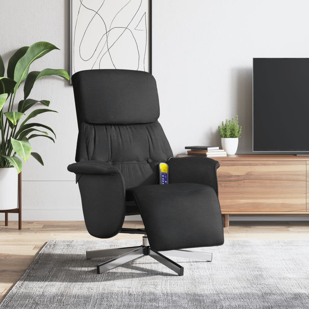 Massagestoel verstelbaar met voetensteun stof zwart is nu te koop bij PeponiXL, paradijselijk wonen!
