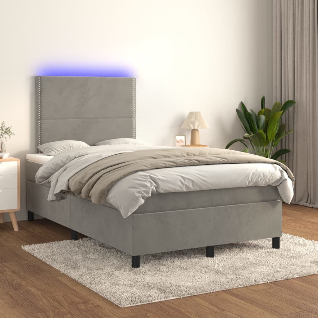 Boxspring met matras en LED fluweel lichtgrijs 120x200 cm is nu te koop bij PeponiXL, paradijselijk wonen!