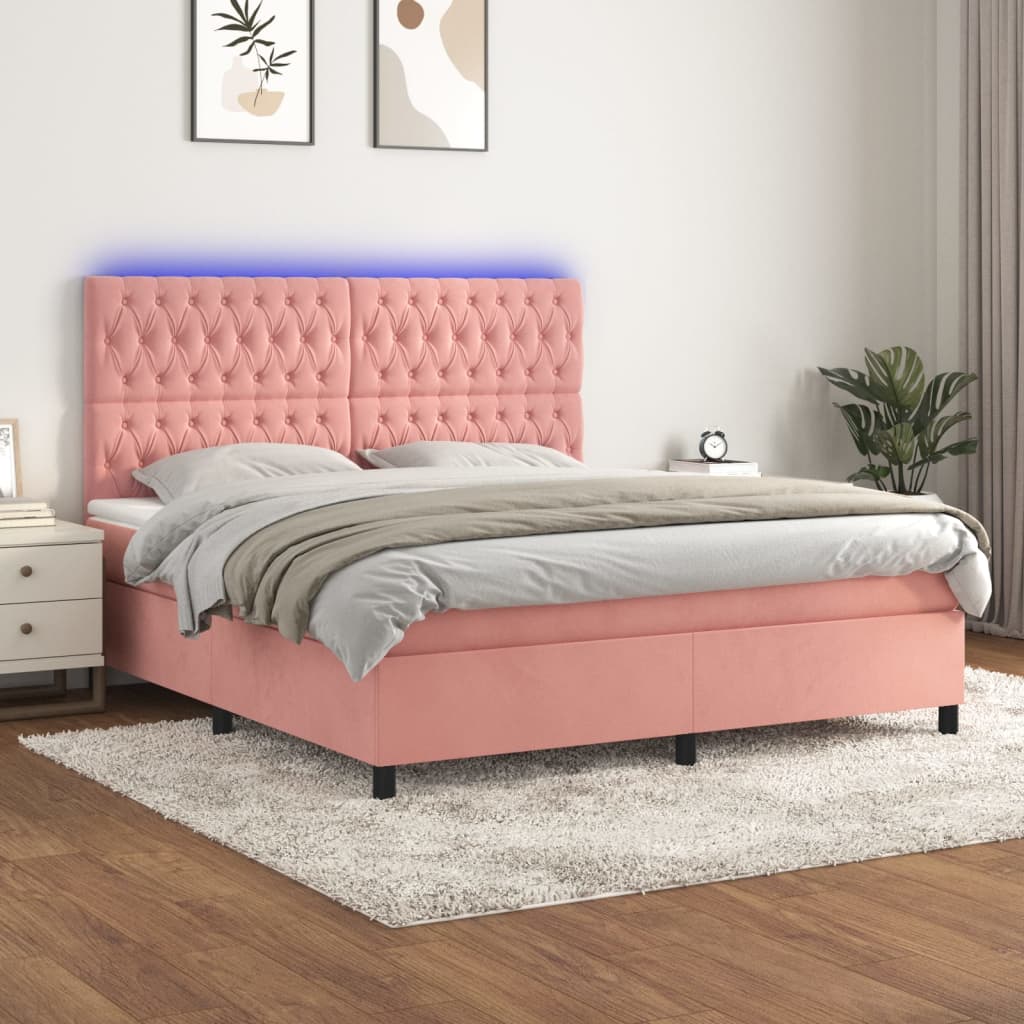 Boxspring met matras en LED fluweel roze 180x200 cm is nu te koop bij PeponiXL, paradijselijk wonen!