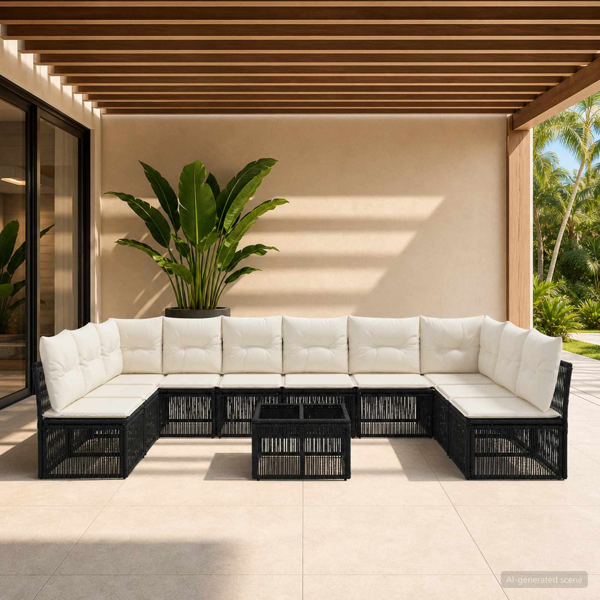 Tuinbankenset 11 pcs Zwart poly rattan is nu te koop bij PeponiXL, paradijselijk wonen!