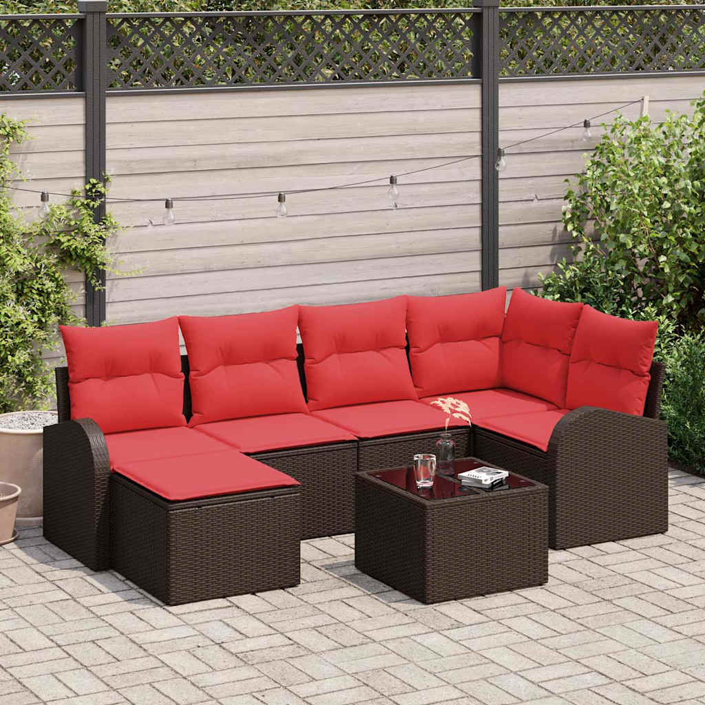 Tuin Sofa Set met kussen 7 pcs Bruin Poly Rattan is nu te koop bij PeponiXL, paradijselijk wonen!