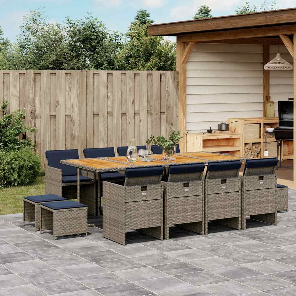 13-delige tuinset met kussens, grijs polyrotan is nu te koop bij PeponiXL, paradijselijk wonen!