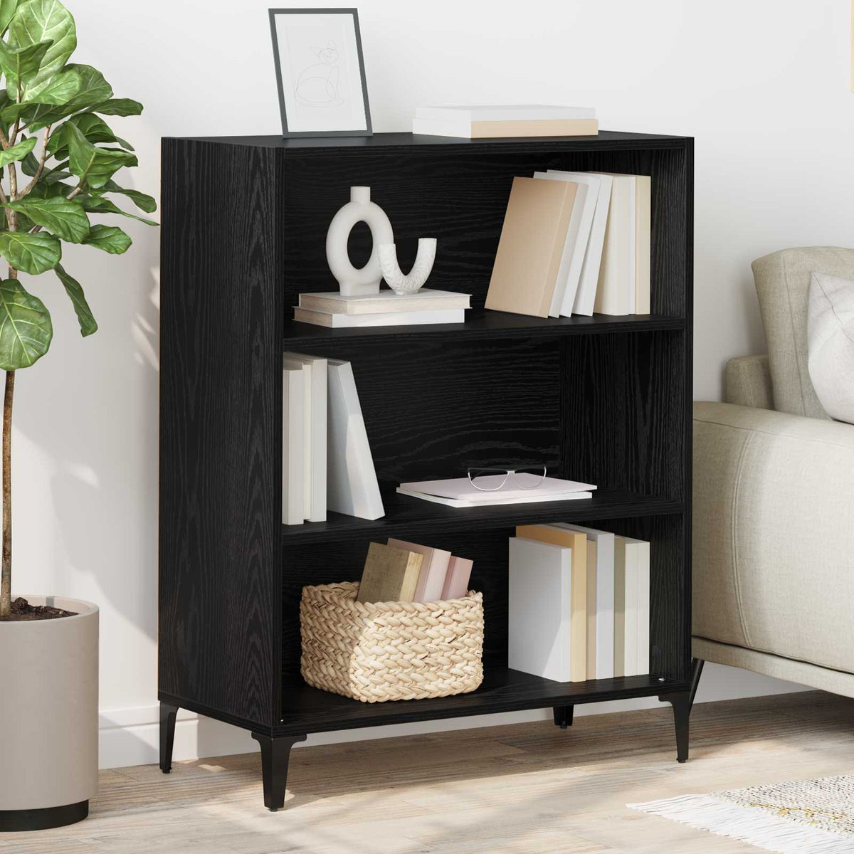 Dressoir Zwart Eiken 69,5 x 32,5 x 90 cm Bewerkt hout is nu te koop bij PeponiXL, paradijselijk wonen!