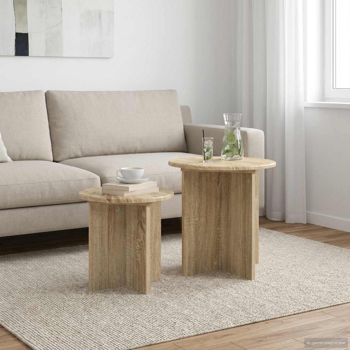 Bijzettafelset met opslag 2 pcs Sonoma Eiken Geconstrueerd hout is nu te koop bij PeponiXL, paradijselijk wonen!