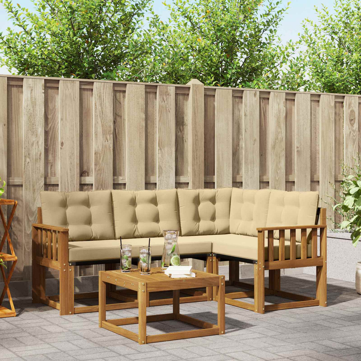 Buiten bankenset met kussen 5 pcs Natuurlijk en Beige is nu te koop bij PeponiXL, paradijselijk wonen!