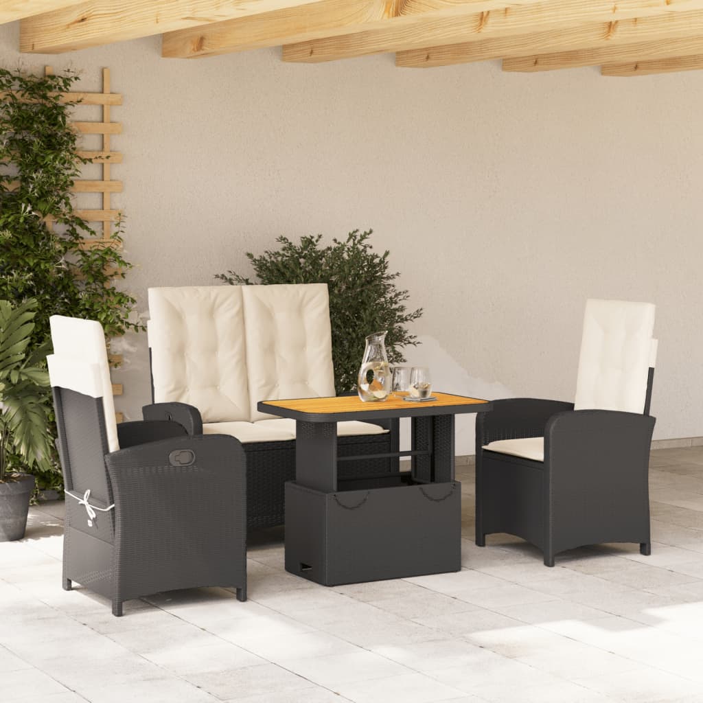 4-delige Tuinset met kussens poly rattan zwart is nu te koop bij PeponiXL, paradijselijk wonen!