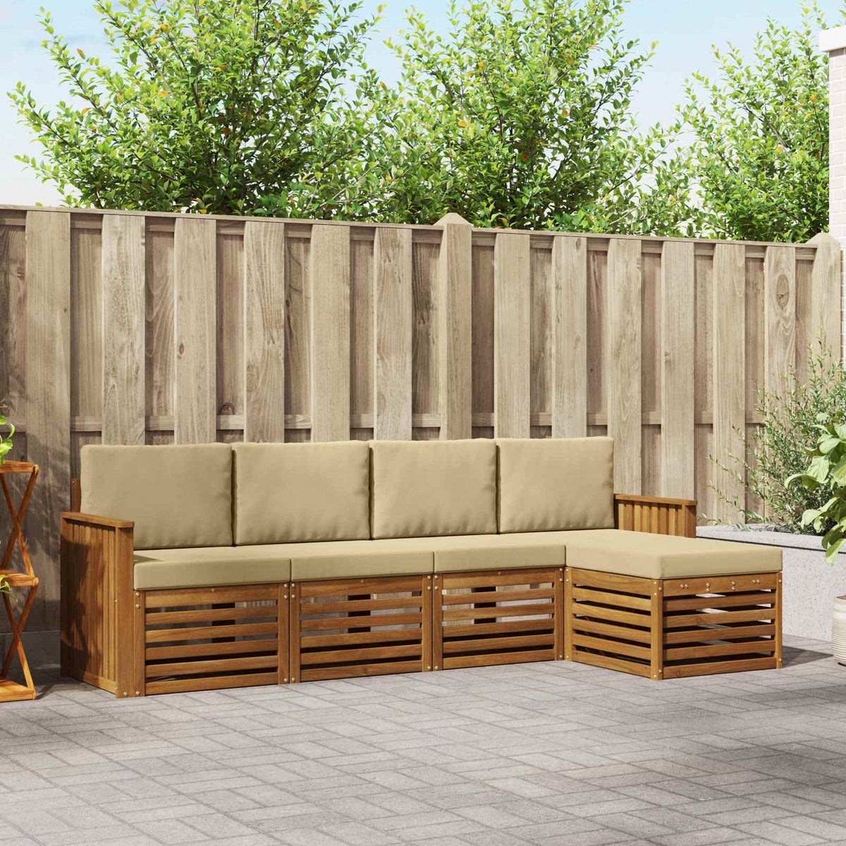 Buiten bankenset met kussen 5 pcs Natuurlijk en Beige is nu te koop bij PeponiXL, paradijselijk wonen!