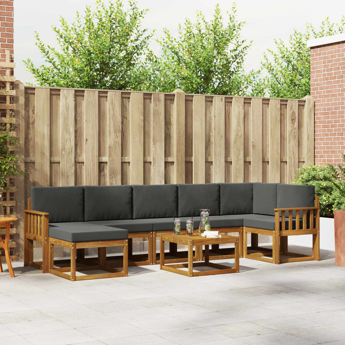 Buiten bankenset met kussen 8 pcs Natuurlijk en Antraciet is nu te koop bij PeponiXL, paradijselijk wonen!