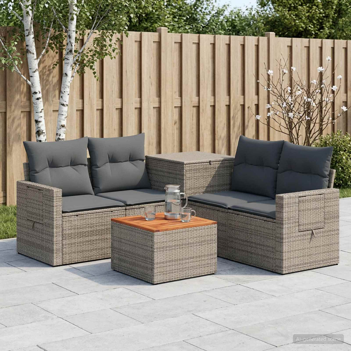 Bankstel 6 st Grijs en Donkergrijs Poly Rattan en Staal is nu te koop bij PeponiXL, paradijselijk wonen!