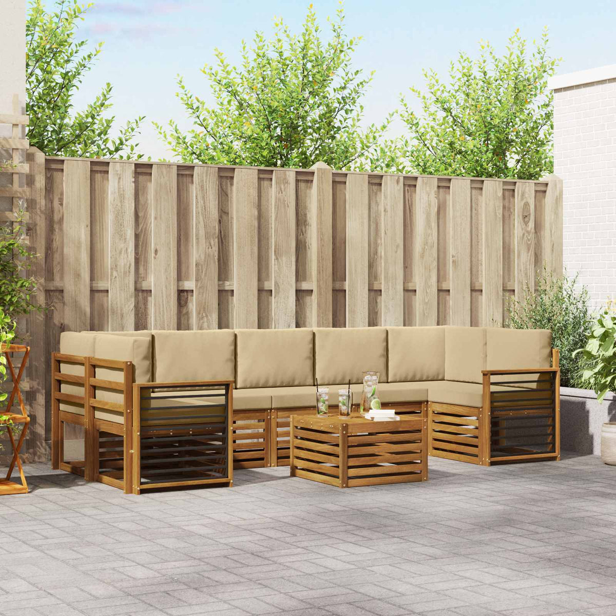Buiten bankenset 8 pcs Natuurlijk en Beige Massief Acaciahout is nu te koop bij PeponiXL, paradijselijk wonen!