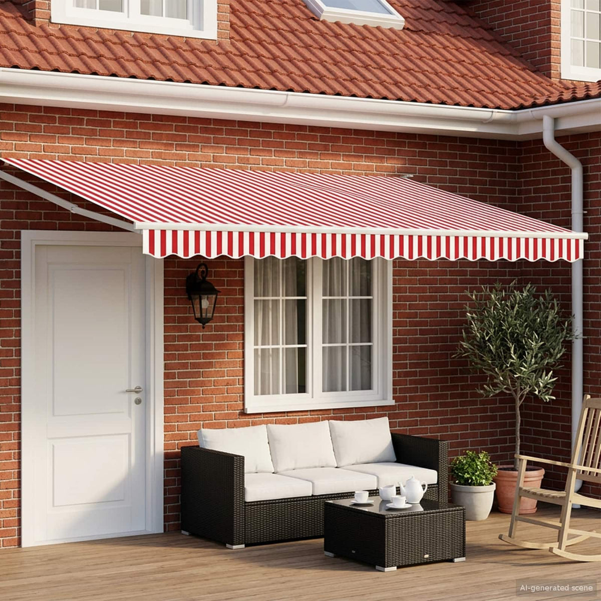 Handbediende luifel met LED's Rood en Wit 5 x 3 m is nu te koop bij PeponiXL, paradijselijk wonen!