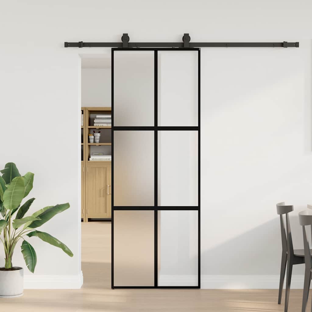 Schuifdeur met beslagset 76x205 cm gehard glas zwart is nu te koop bij PeponiXL, paradijselijk wonen!