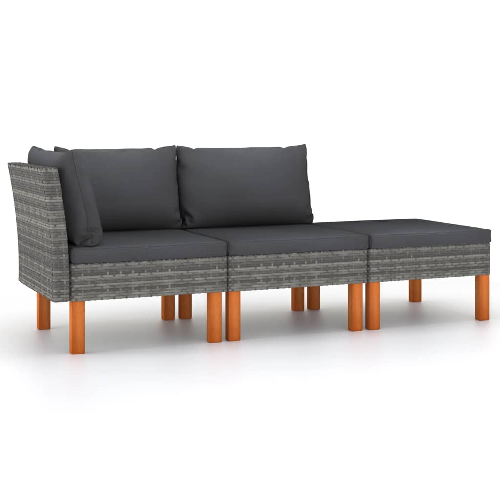 3-delige Loungeset poly rattan en massief eucalyptushout is nu te koop bij PeponiXL, paradijselijk wonen!