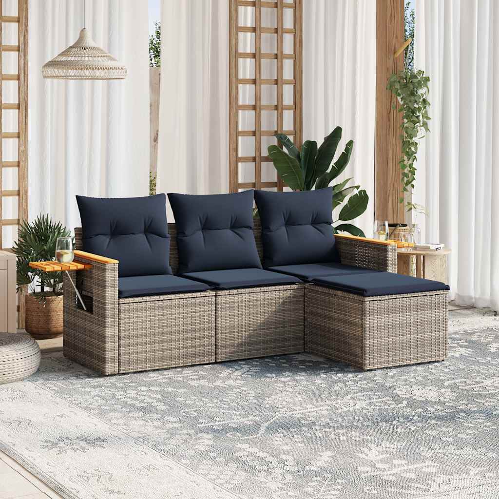 4-delige Loungeset met kussens poly rattan grijs is nu te koop bij PeponiXL, paradijselijk wonen!