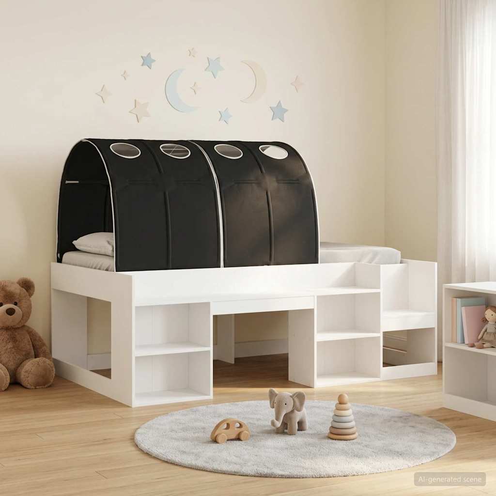 Bedframe met tunnel met plank 3 st Wit en zwart Bewerkt hout is nu te koop bij PeponiXL, paradijselijk wonen!