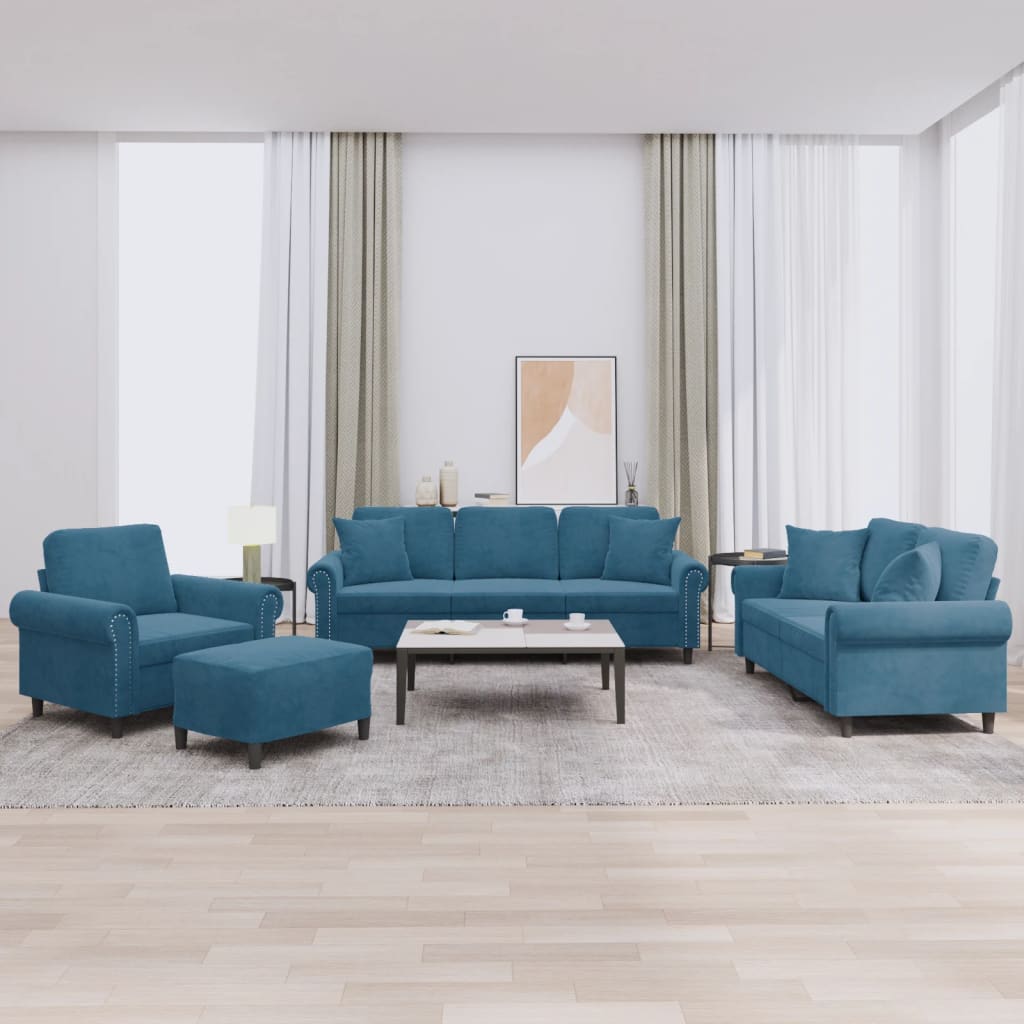 4-delige Loungeset met kussens fluweel blauw is nu te koop bij PeponiXL, paradijselijk wonen!