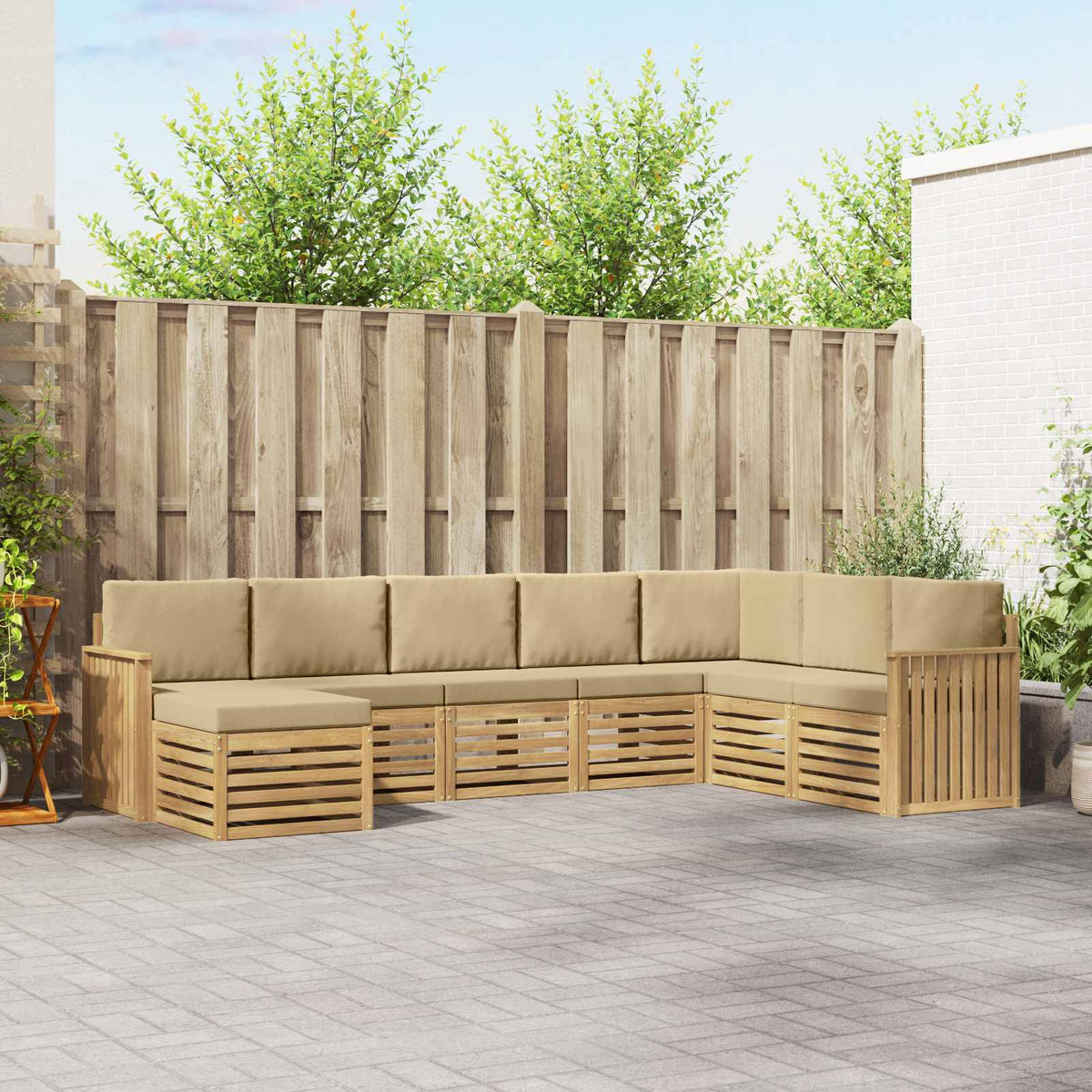Buiten bankenset 8 pcs Wit en Beige 306 x 187,5 x 73 cm is nu te koop bij PeponiXL, paradijselijk wonen!