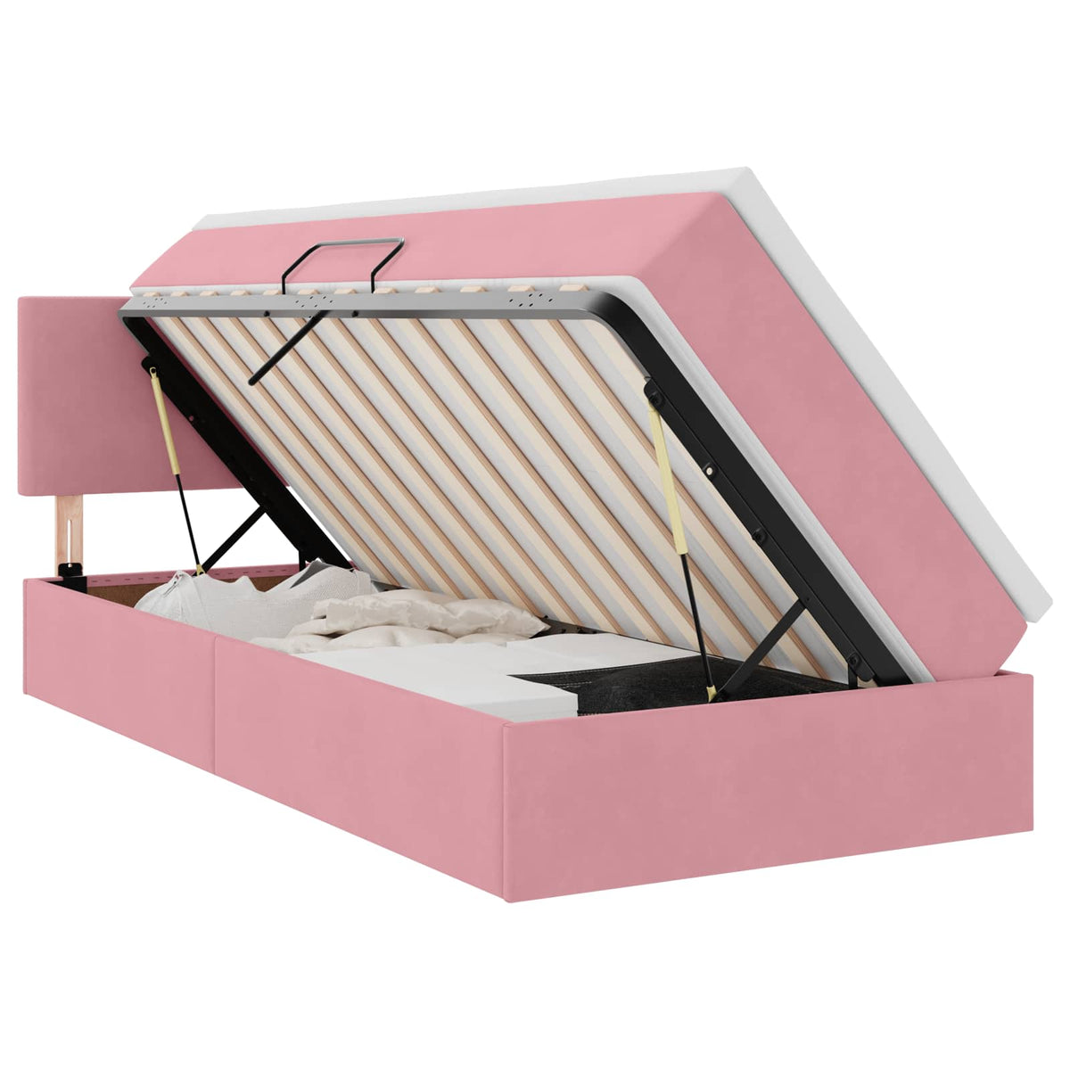 Opbergbed met LED met hoofdeinde Roze 90 x 200 cm Fluweel is nu te koop bij PeponiXL, paradijselijk wonen!