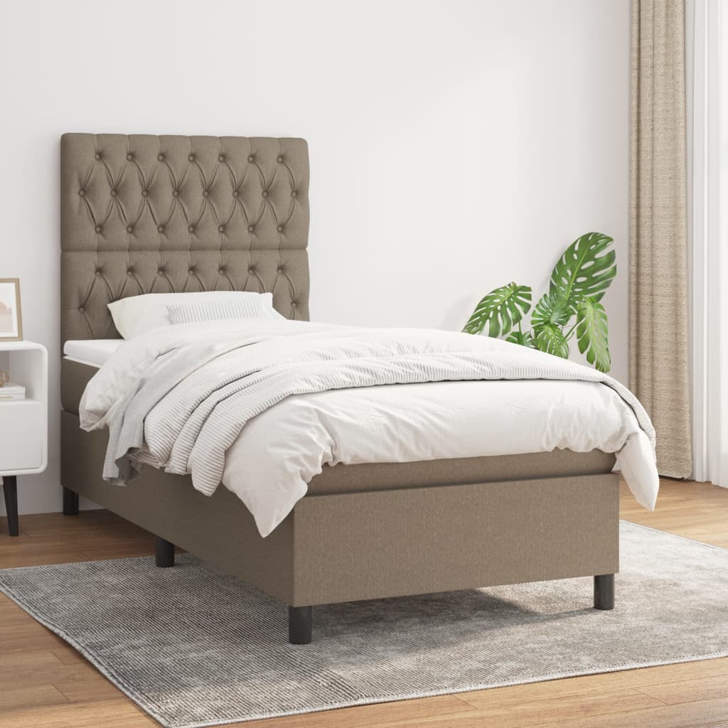 Boxspring met matras stof taupe 90x190 cm is nu te koop bij PeponiXL, paradijselijk wonen!