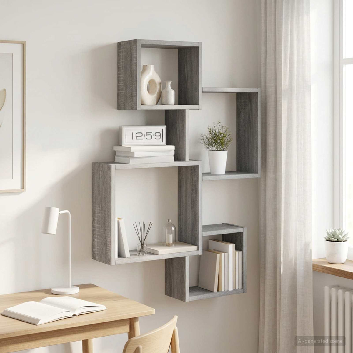 Wand Cube Planken Muurmontage Grijs Sonoma 64 x 13,5 x 91,5 cm is nu te koop bij PeponiXL, paradijselijk wonen!