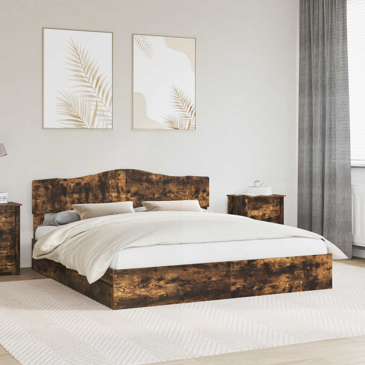 Opslag bed met lade Gerookt eiken 180 x 200 cm Bewerkt hout is nu te koop bij PeponiXL, paradijselijk wonen!