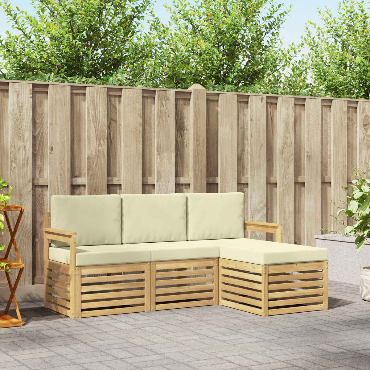 Buiten bankenset 4 pcs Wit en crèmekleurig is nu te koop bij PeponiXL, paradijselijk wonen!