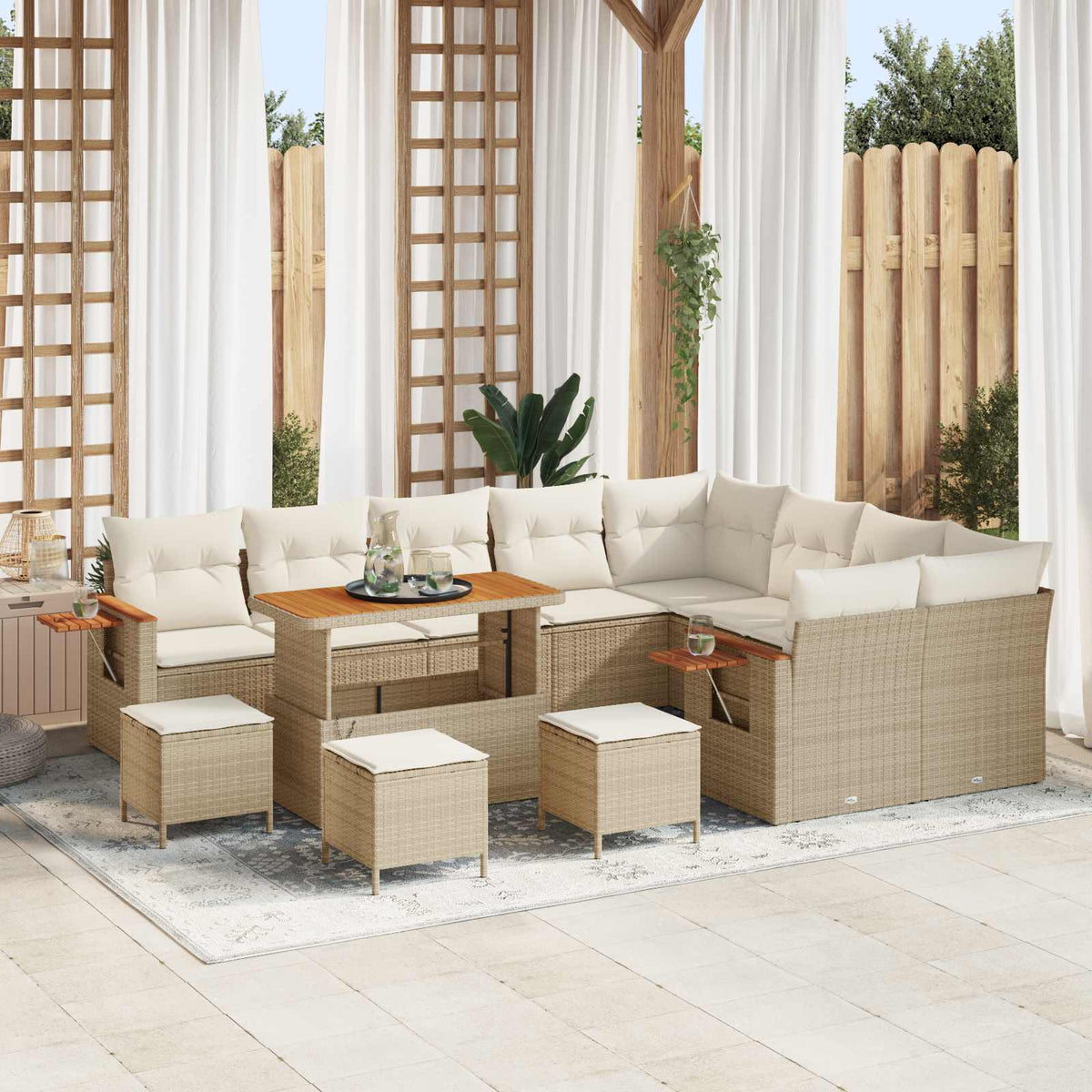 Tuinbankenset 13 pcs Beige poly rattan is nu te koop bij PeponiXL, paradijselijk wonen!