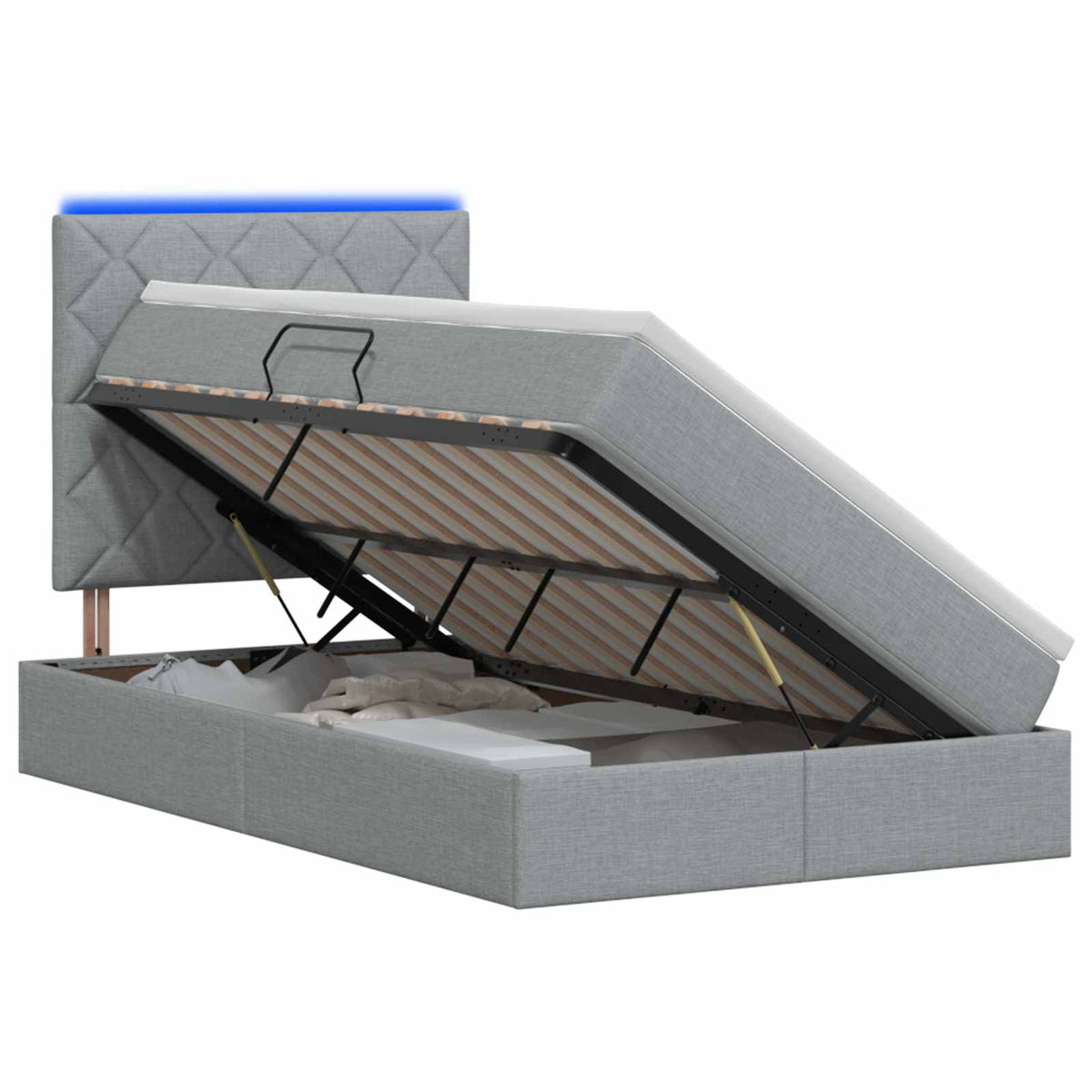 LED Opslagbed met Matras Lichtgrijs 120 x 200 cm Stof is nu te koop bij PeponiXL, paradijselijk wonen!