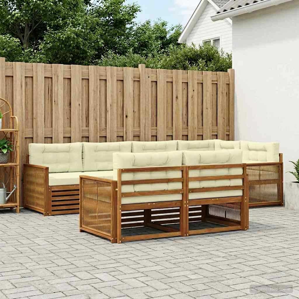 Buiten bankenset met kussen 7 pcs Natuurlijk en Crème is nu te koop bij PeponiXL, paradijselijk wonen!