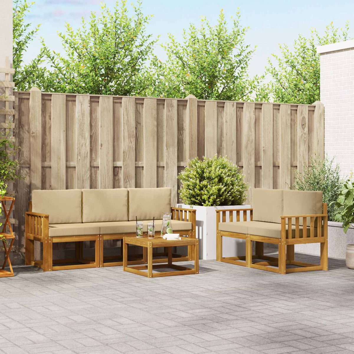 Buiten bankenset met kussen 6 pcs Natuurlijk en Beige is nu te koop bij PeponiXL, paradijselijk wonen!