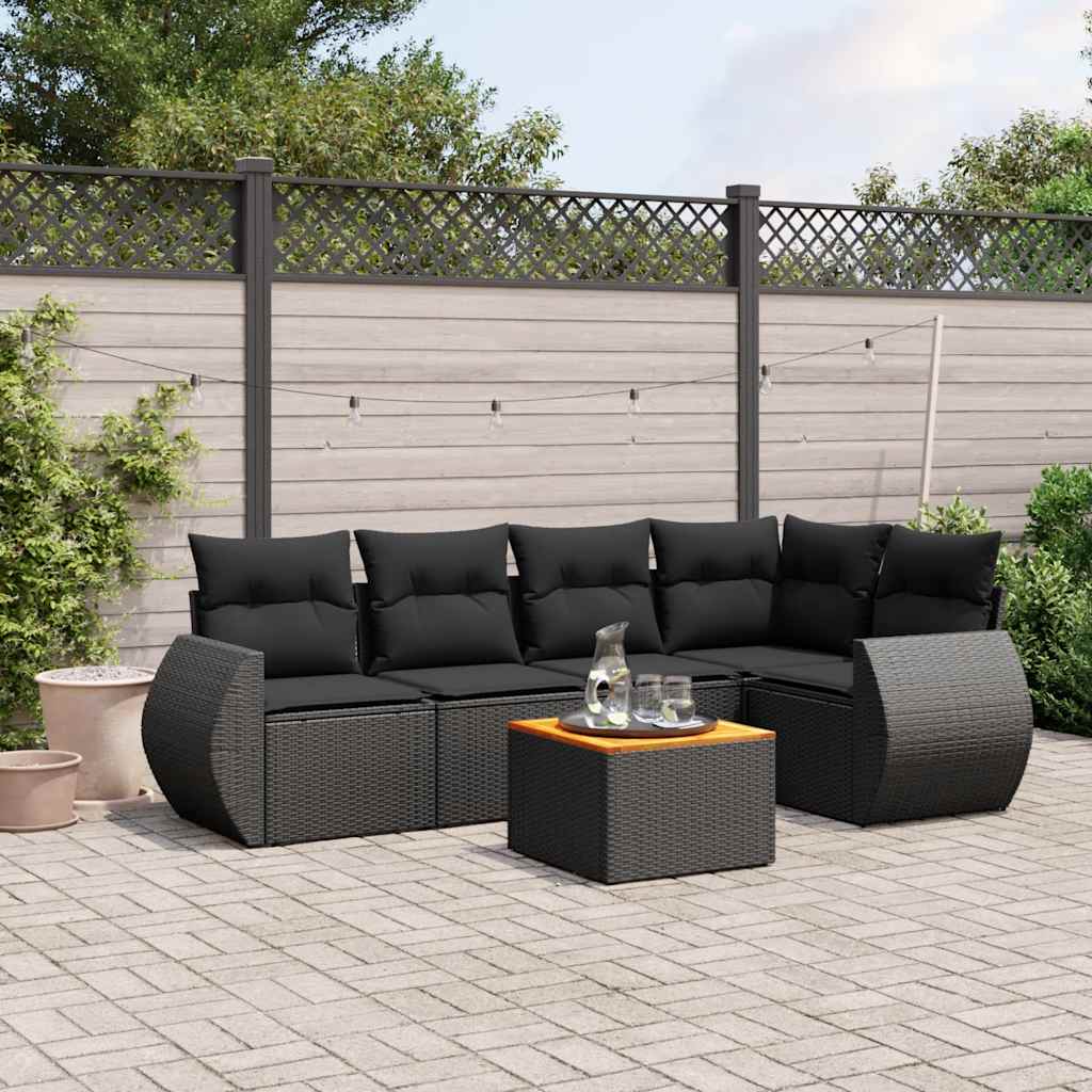 6-delige Loungeset met kussens poly rattan zwart is nu te koop bij PeponiXL, paradijselijk wonen!