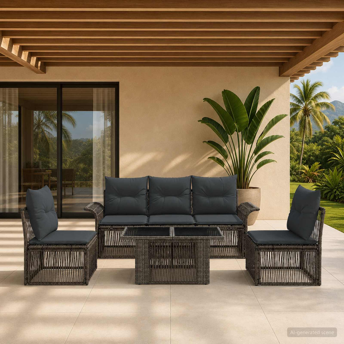 Tuinbankenset 6 st Grijs en Donkergrijs poly rattan is nu te koop bij PeponiXL, paradijselijk wonen!