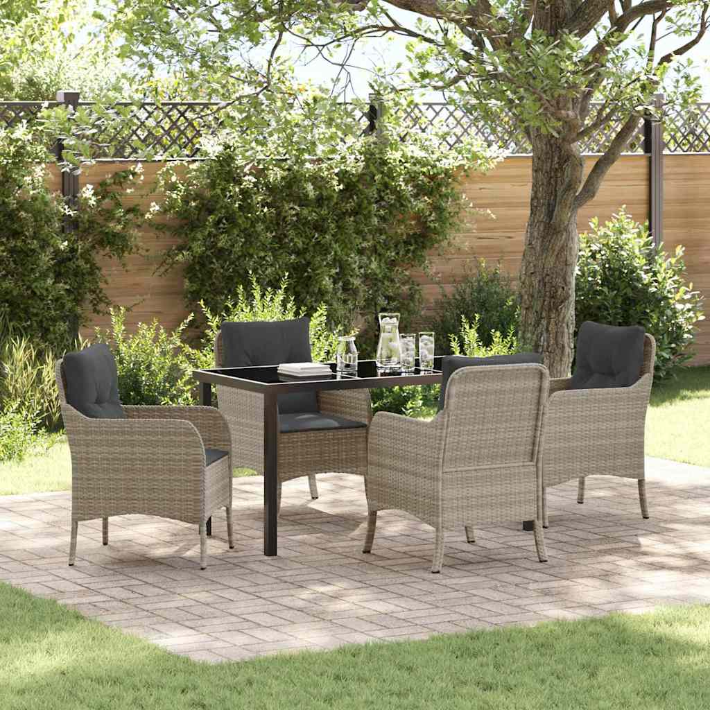 Tuin eettafelset met kussen 5 pcs Lichtgrijs poly rattan is nu te koop bij PeponiXL, paradijselijk wonen!