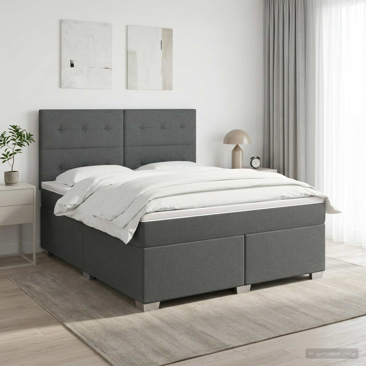 Boxspringbed met matras Donkergrijs 160 x 200 cm Stof is nu te koop bij PeponiXL, paradijselijk wonen!