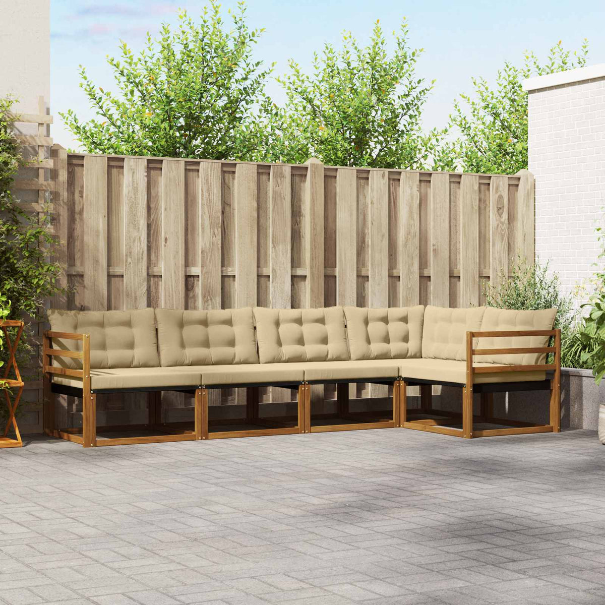 Buiten bankenset met kussen 5 pcs Natuurlijk en Beige is nu te koop bij PeponiXL, paradijselijk wonen!