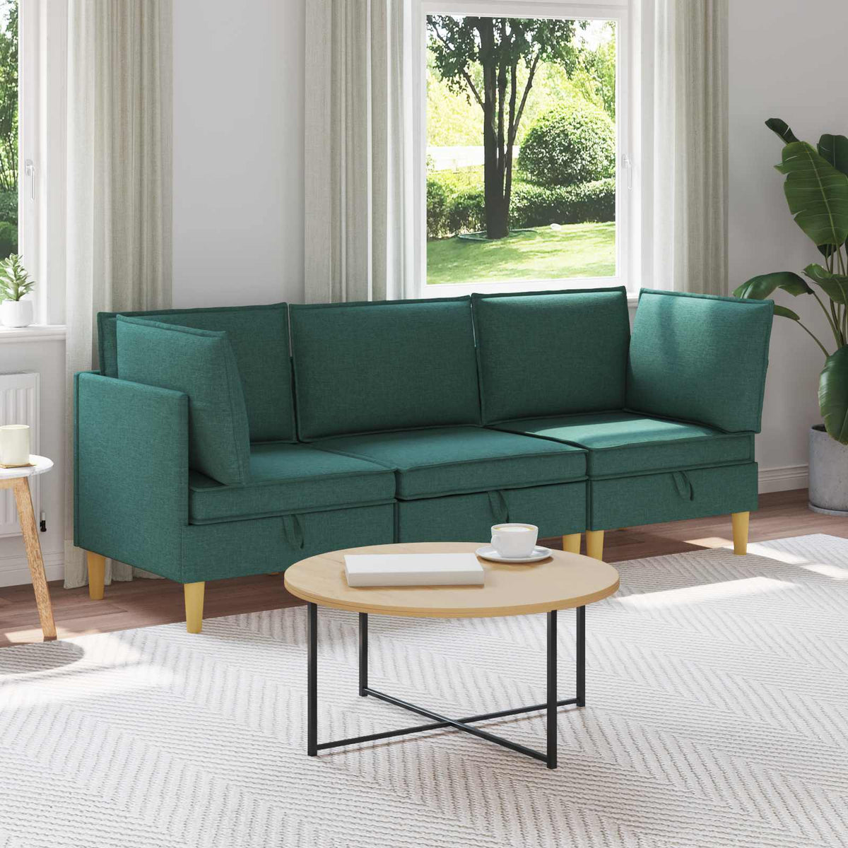 Woonkamer Meubelset met kussen 3 pcs Donkergroen Stof is nu te koop bij PeponiXL, paradijselijk wonen!