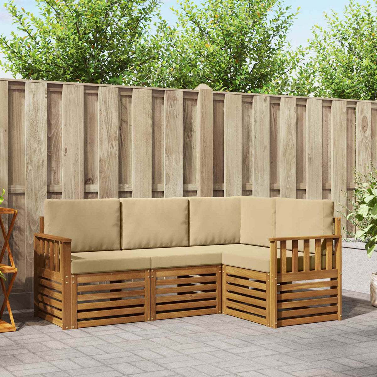 Sofa-Sets 4 pcs Natuurlijk en Beige Massief Acaciahout is nu te koop bij PeponiXL, paradijselijk wonen!