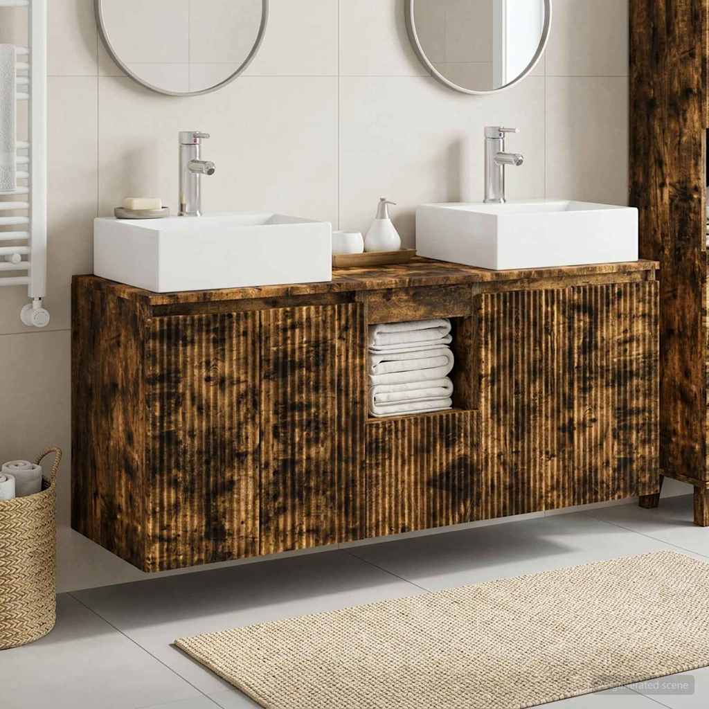 Badkamerkastenset 3 st Gerookt eiken 49,5 x 41 x 62,5 cm is nu te koop bij PeponiXL, paradijselijk wonen!