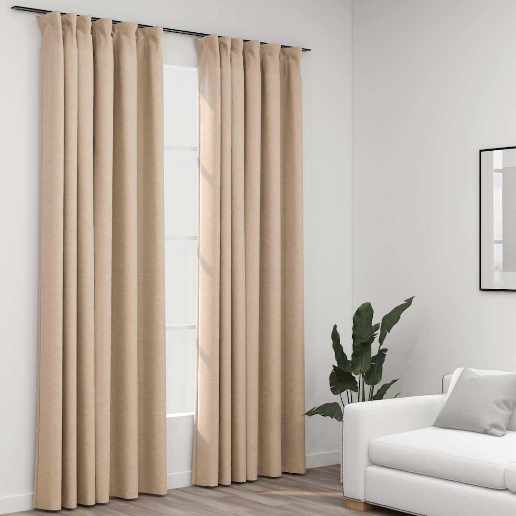 Gordijnen linnen-look verduisterend haken 2 st 140x225 cm beige is nu te koop bij PeponiXL, paradijselijk wonen!
