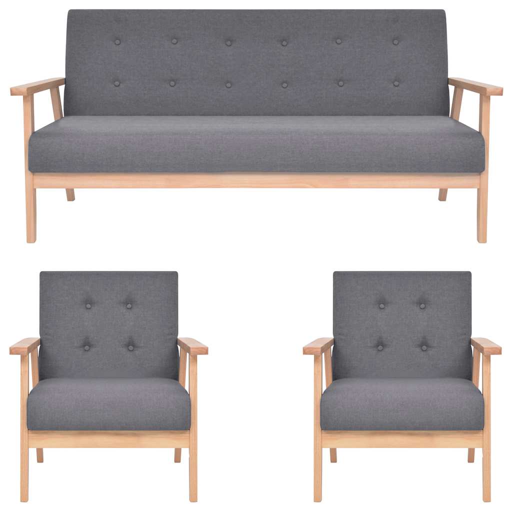 3-delig Bankstel stof donkergrijs is nu te koop bij PeponiXL, paradijselijk wonen!