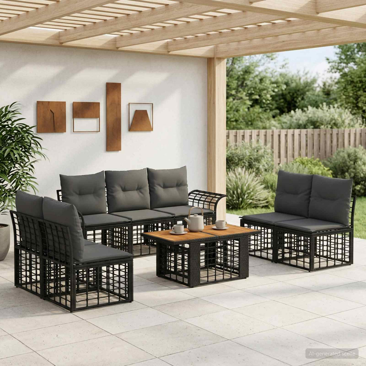 Tuinbankenset 8 st Zwart en Donkergrijs poly rattan is nu te koop bij PeponiXL, paradijselijk wonen!