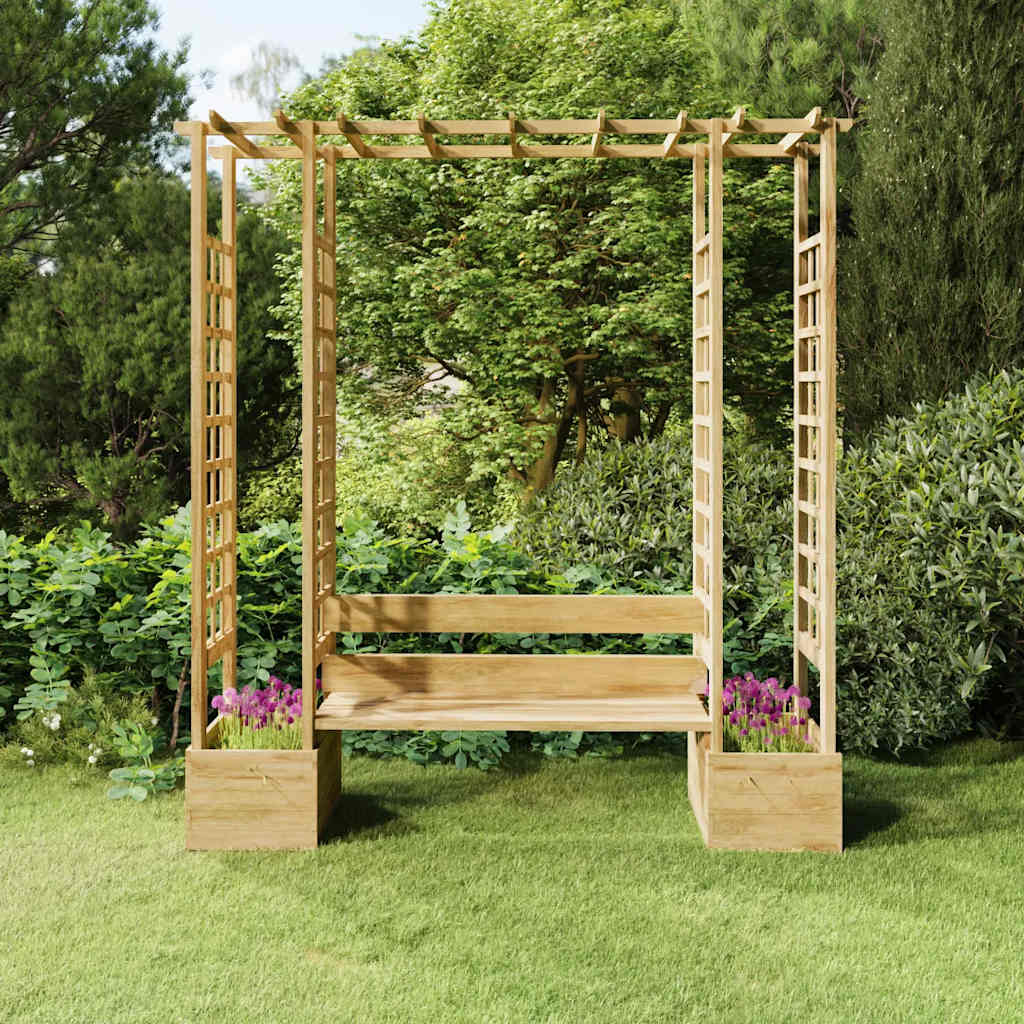 Pergola met bank en plantenbakken geïmpregneerd grenenhout is nu te koop bij PeponiXL, paradijselijk wonen!