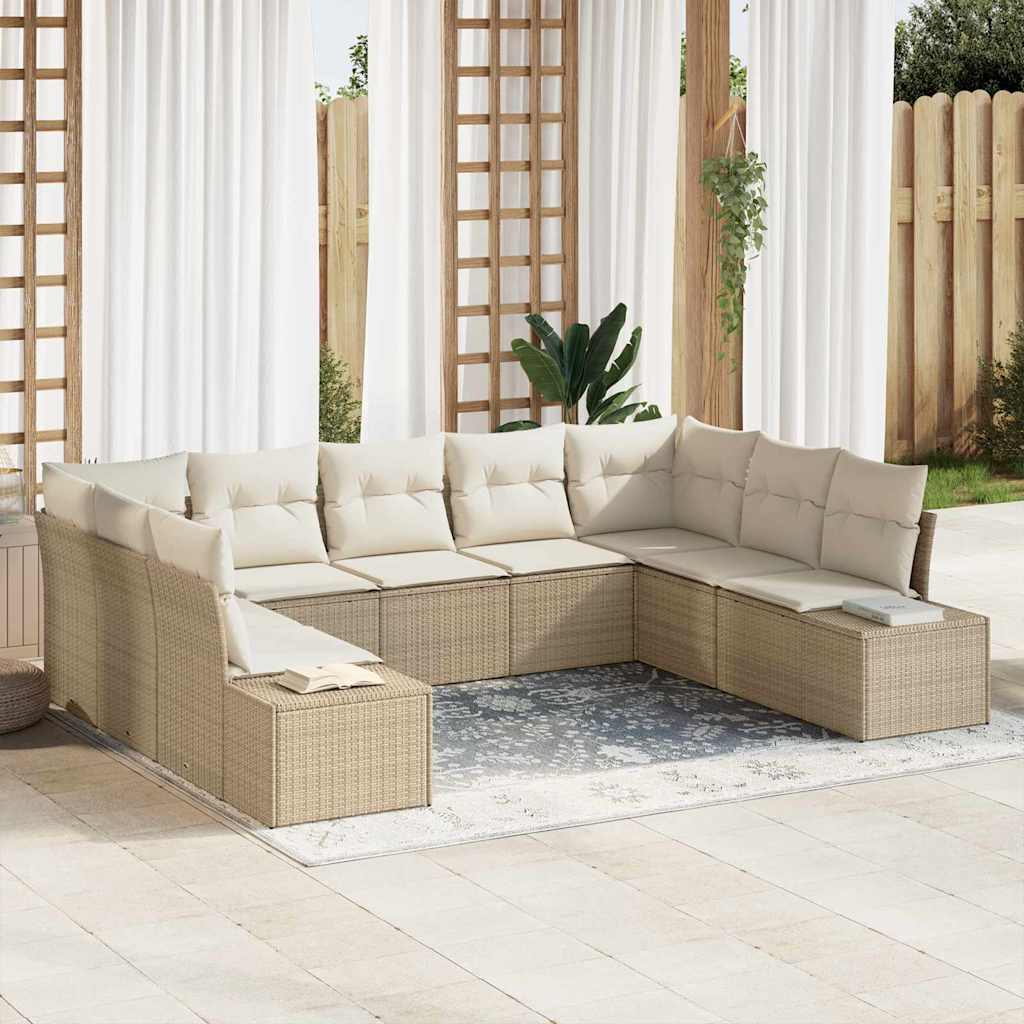 Tuin Sofa Set met kussen 9 pcs Beige poly rattan is nu te koop bij PeponiXL, paradijselijk wonen!