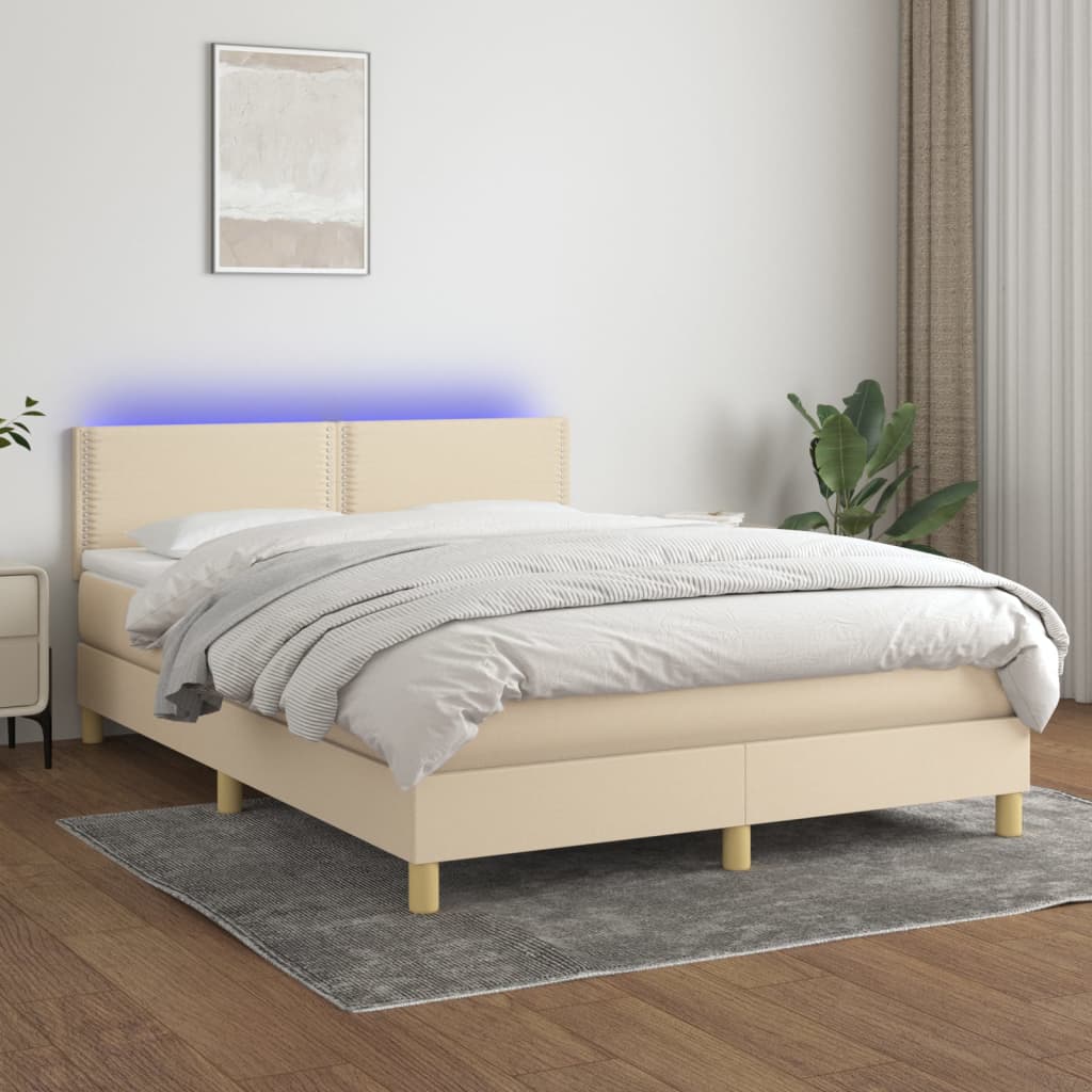 Boxspring met matras en LED stof crèmekleurig 140x200 cm is nu te koop bij PeponiXL, paradijselijk wonen!