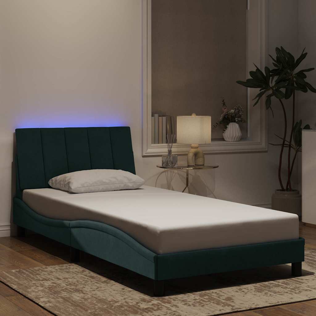Bedframe met LED zonder matras "Hanko" fluweel donkergroen 100x200 cm is nu te koop bij PeponiXL, paradijselijk wonen!