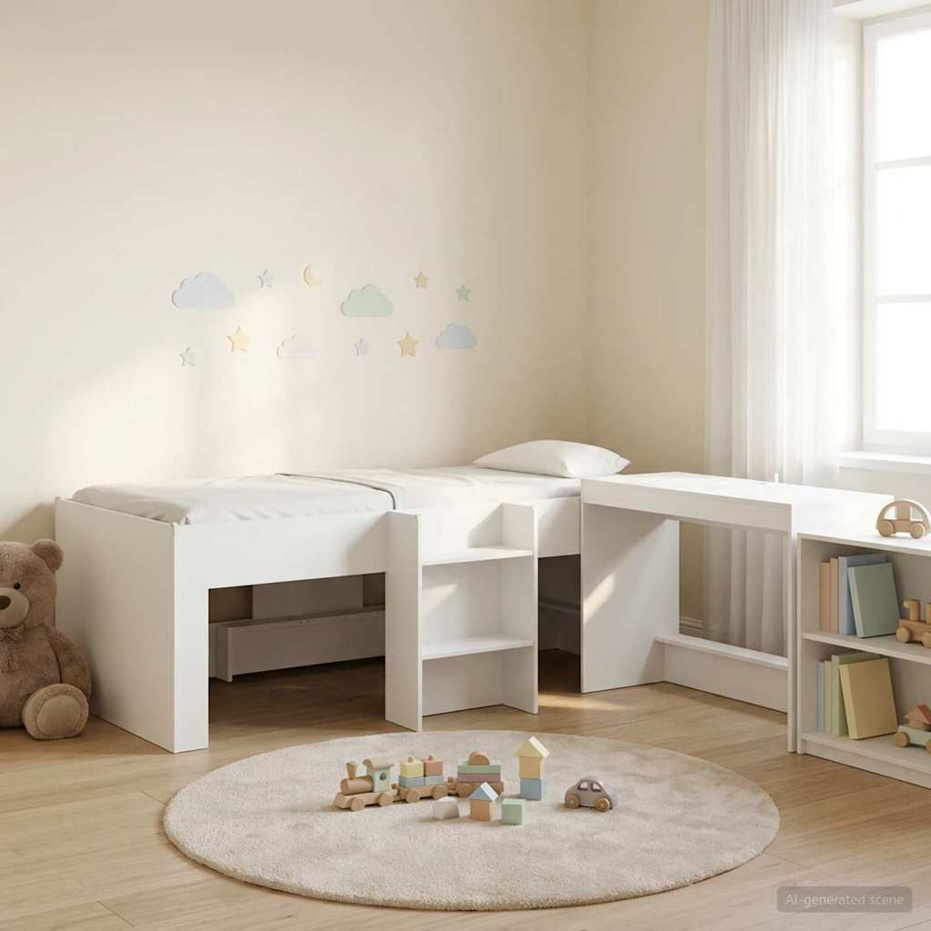 Hoge Bed Frame met Bureau voor Kinderen 2 st Wit Bewerkt hout is nu te koop bij PeponiXL, paradijselijk wonen!