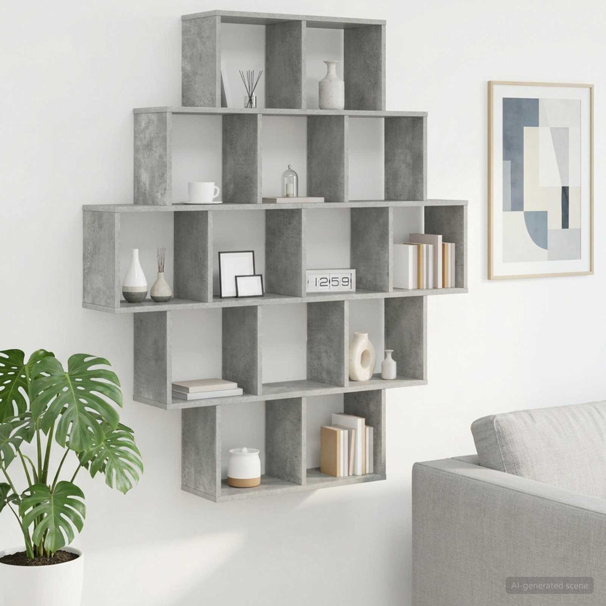 Wandplank Betongrijs 120 x 20 x 136 cm Bewerkt hout is nu te koop bij PeponiXL, paradijselijk wonen!